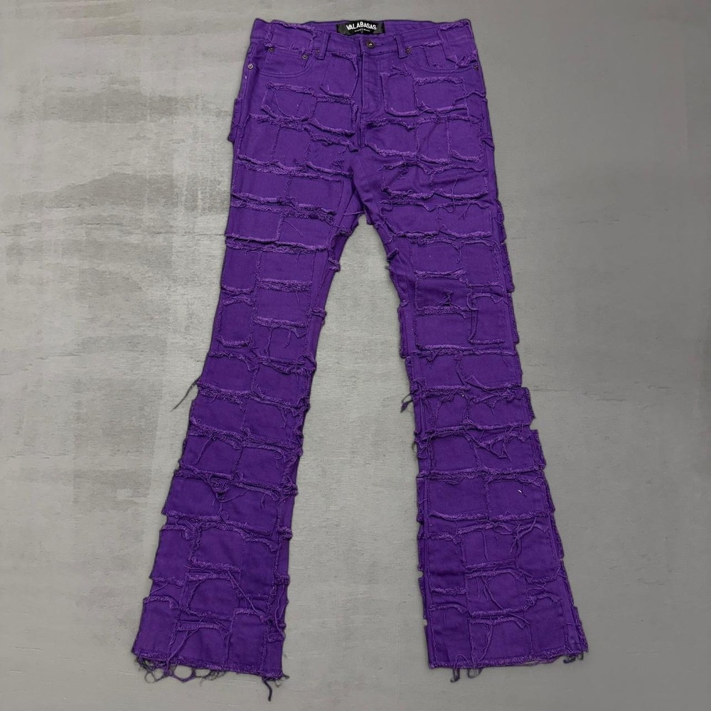 Valabasas 4444 Stacked Jeans Purple Distressed Patchwork Frayed Denim 32